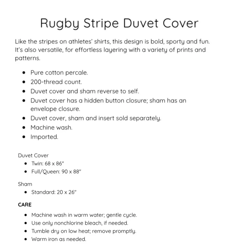 Pottery Barn Kids Rugby Stripe Duvet